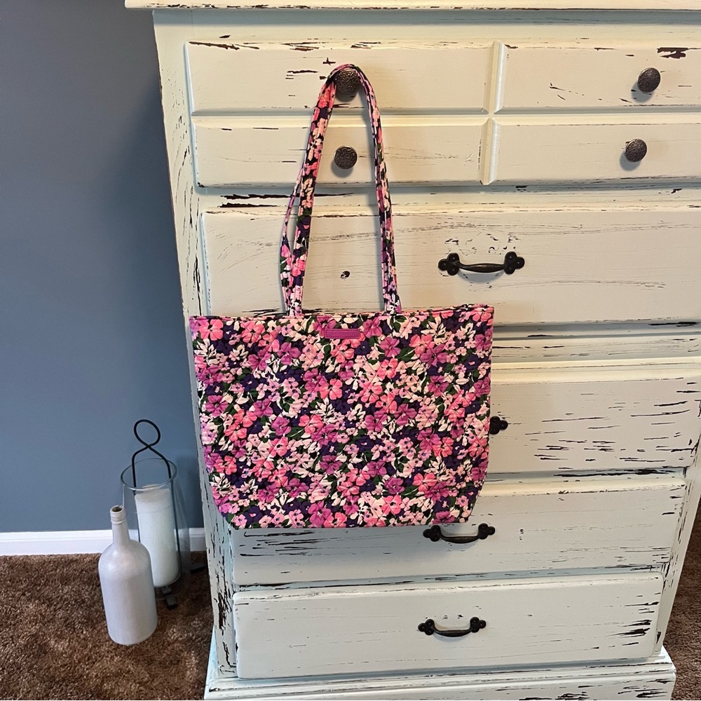 Vera Bradley Floral Tote Bag - Pink and Purple.16x12 inches, with 11 inch strap.